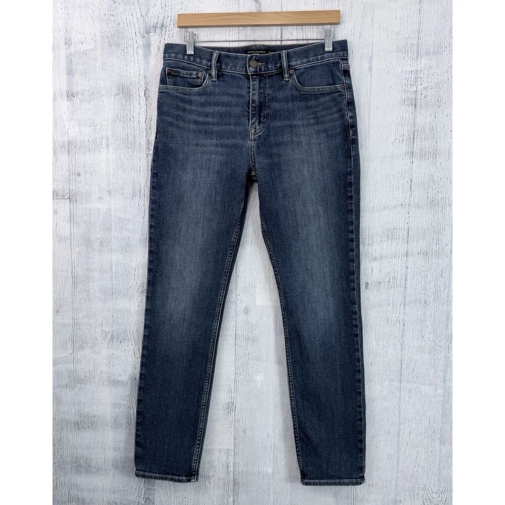 Banana Republic Slim Fit Jeans Men 32 Dark Wash Whiskered Denim Fit 32x31